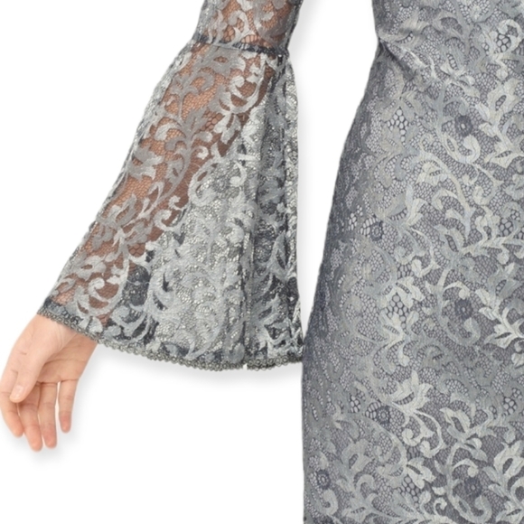 White House Black Market Metallic Lace Bell-Sleeve Shift Dress size 2 - Picture 3 of 12